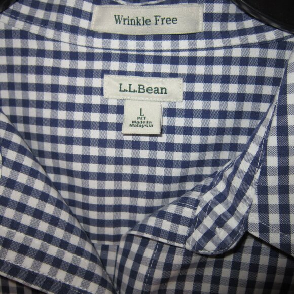 L.L. Bean L Pet Button Up Down Shirt Top Blouse Wrinkle Free Checked Plaid Blue - Picture 3 of 3
